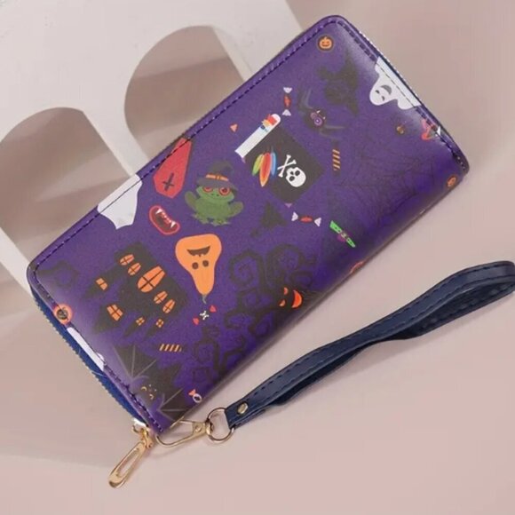 B114 🎃💜Halloween-Themed Casual Style Women's Wallet with Lanyard 🎃💜 - Picture 1 of 3